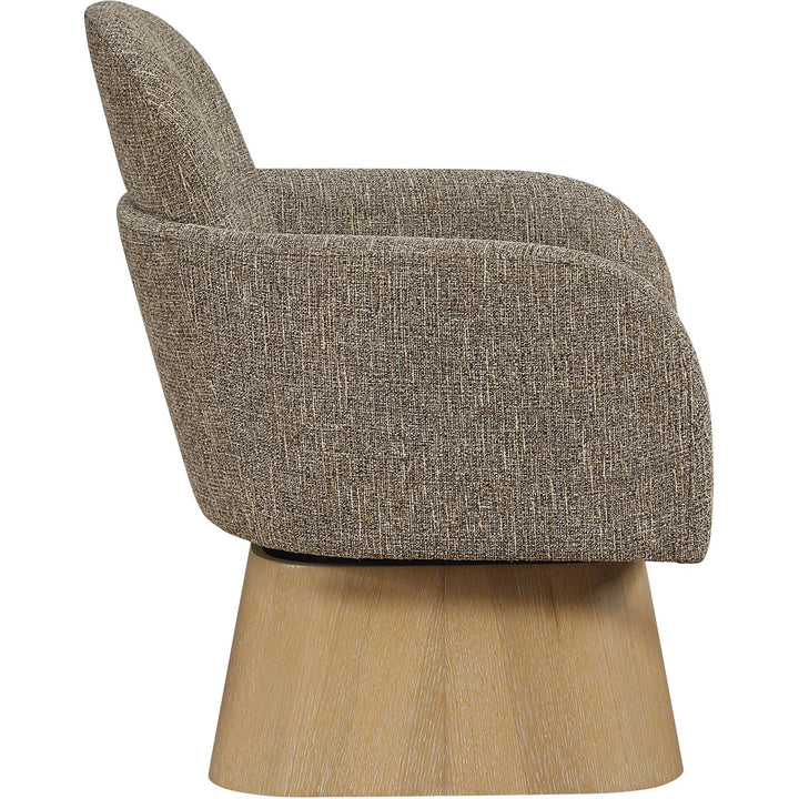 Marlowe Linen Textured Fabric Upholstered Swivel Accent Chair — Brown / Stained Natural
