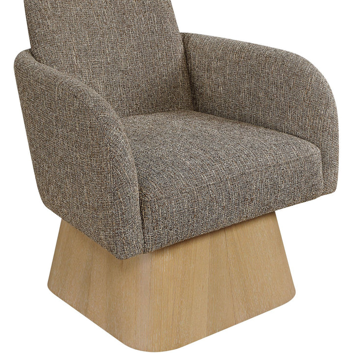 Marlowe Linen Textured Fabric Upholstered Swivel Accent Chair — Brown / Stained Natural