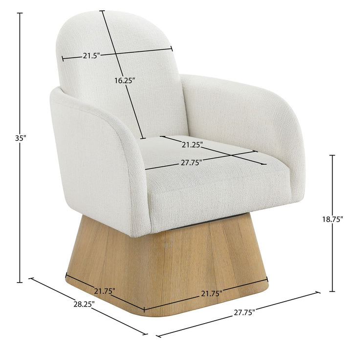 Marlowe Linen Textured Fabric Upholstered Swivel Accent Chair — Cream / Stained Natural