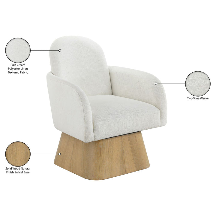Marlowe Linen Textured Fabric Upholstered Swivel Accent Chair — Cream / Stained Natural