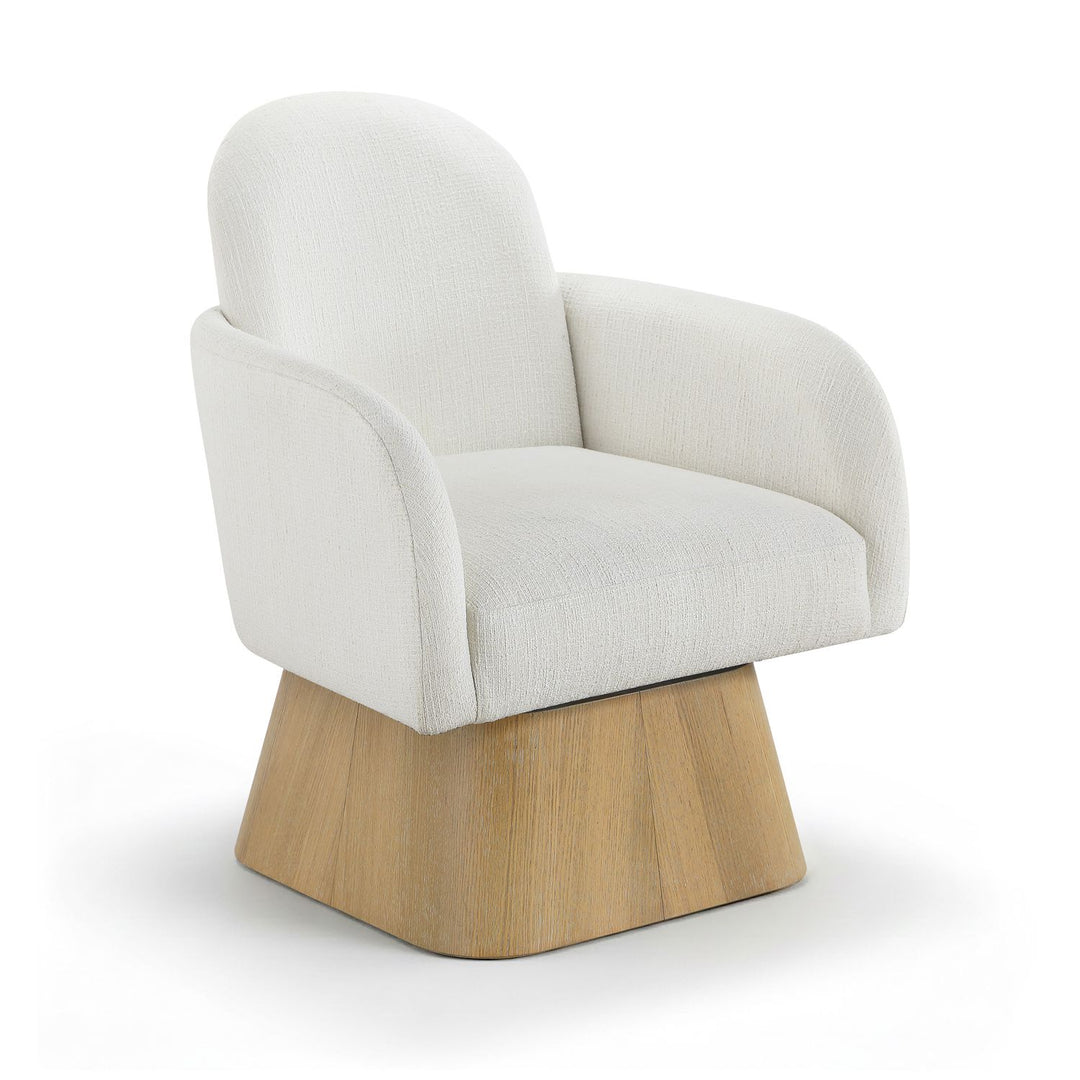 Marlowe Linen Textured Fabric Upholstered Swivel Accent Chair — Cream / Stained Natural