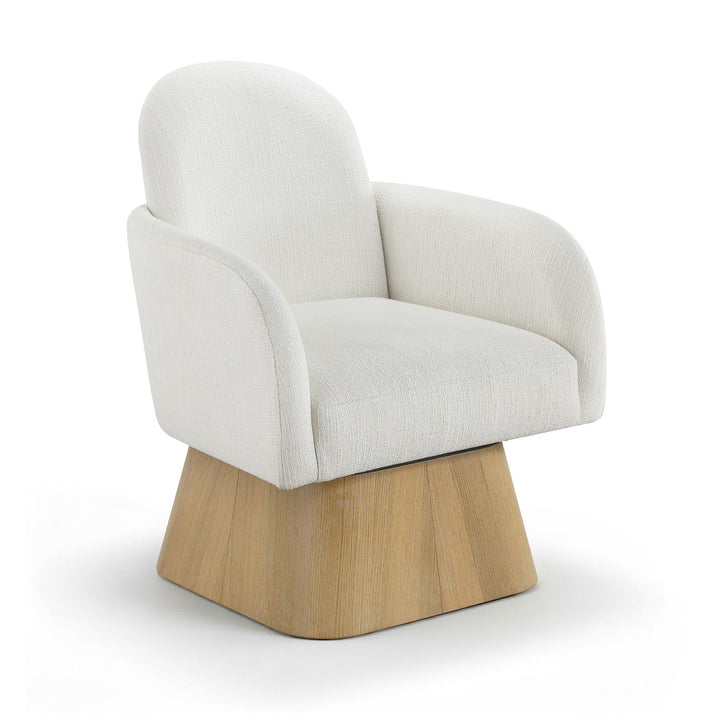 Marlowe Linen Textured Fabric Upholstered Swivel Accent Chair — Cream / Stained Natural
