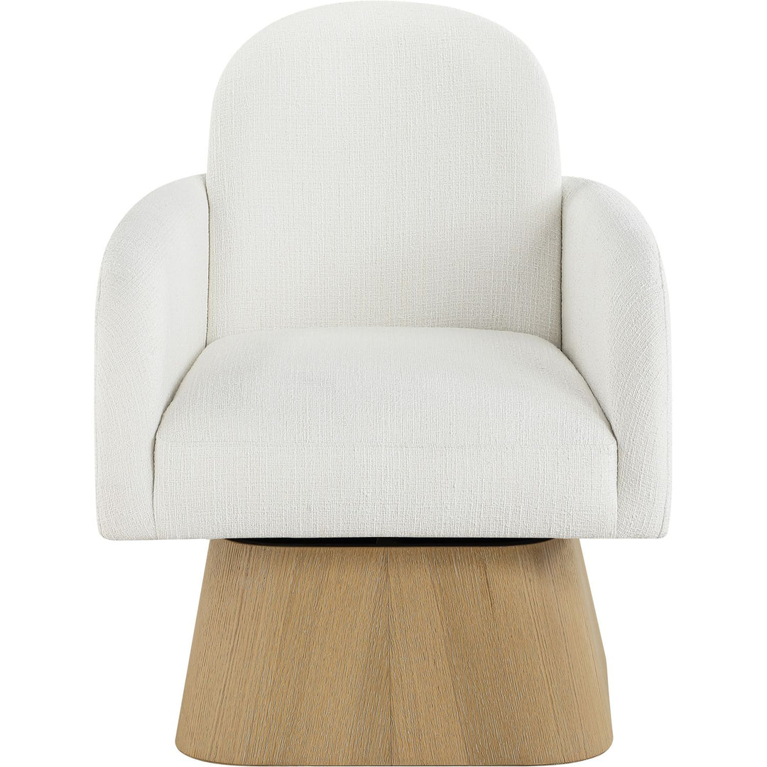 Marlowe Linen Textured Fabric Upholstered Swivel Accent Chair — Cream / Stained Natural