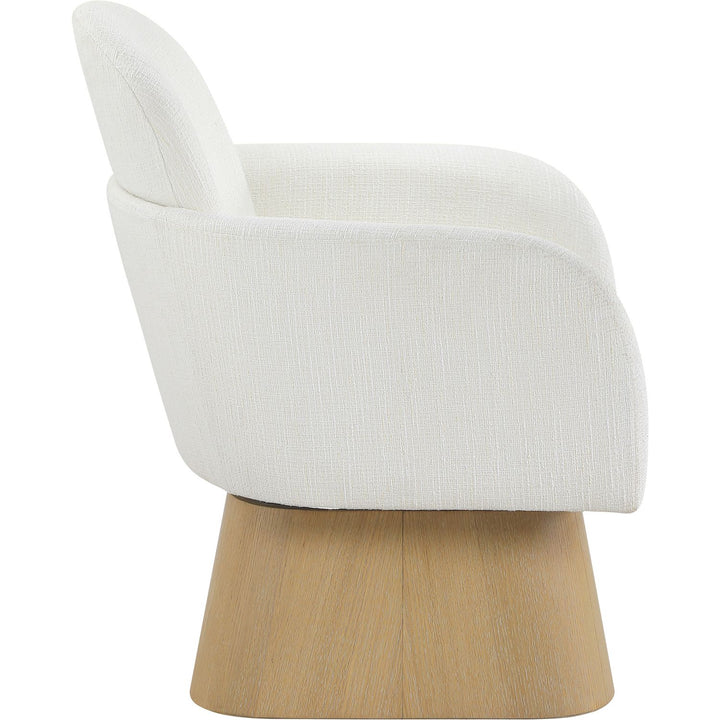 Marlowe Linen Textured Fabric Upholstered Swivel Accent Chair — Cream / Stained Natural