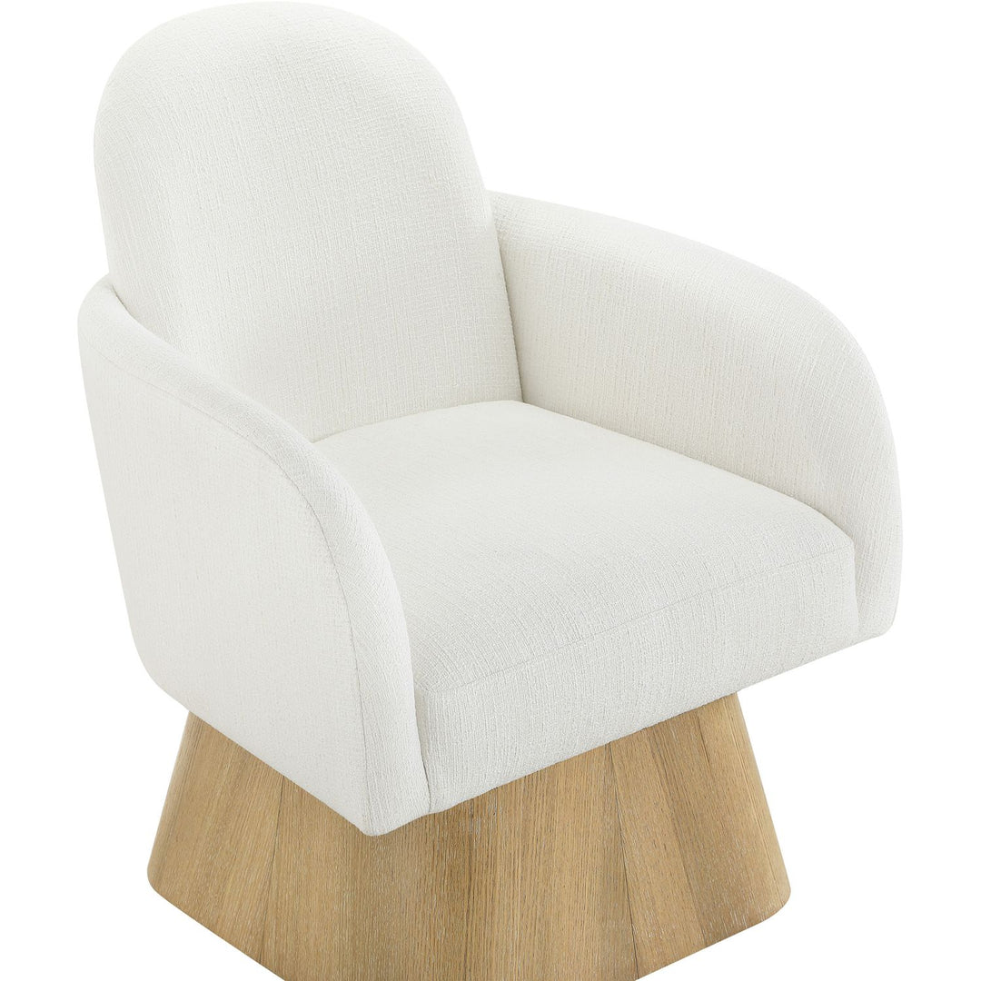 Marlowe Linen Textured Fabric Upholstered Swivel Accent Chair — Cream / Stained Natural