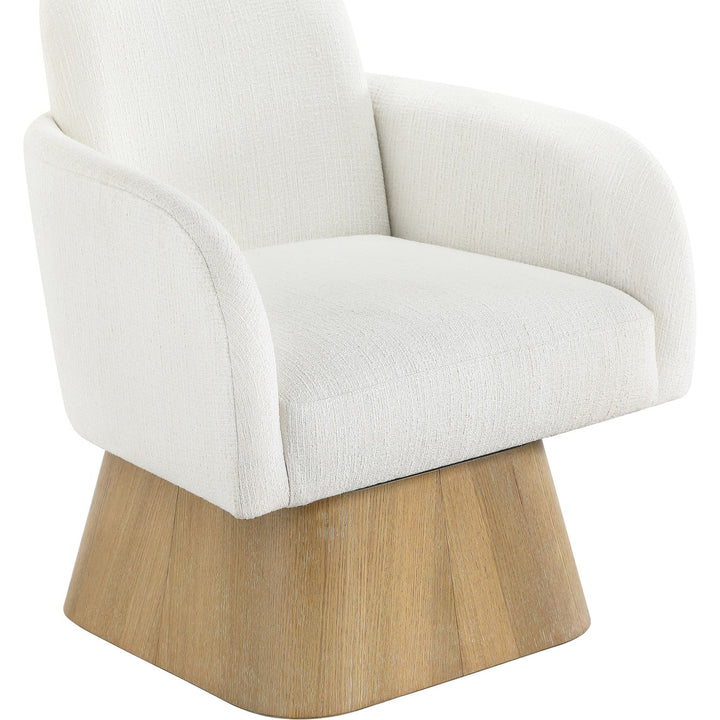 Marlowe Linen Textured Fabric Upholstered Swivel Accent Chair — Cream / Stained Natural