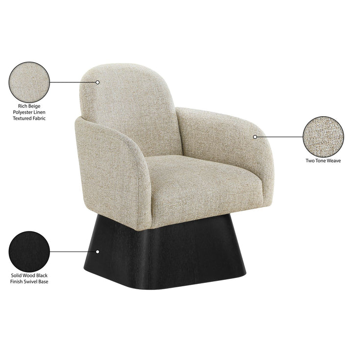 Marlowe Linen Textured Fabric Upholstered Swivel Accent Chair — Beige / Stained Black
