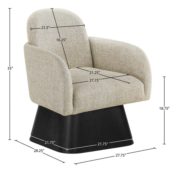 Marlowe Linen Textured Fabric Upholstered Swivel Accent Chair — Beige / Stained Black