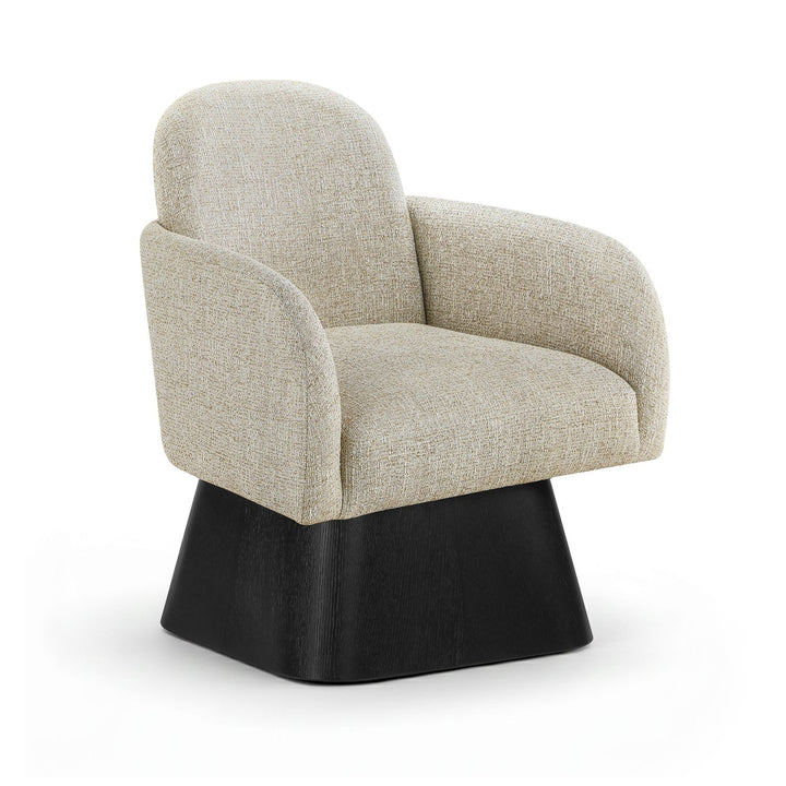 Marlowe Linen Textured Fabric Upholstered Swivel Accent Chair — Beige / Stained Black