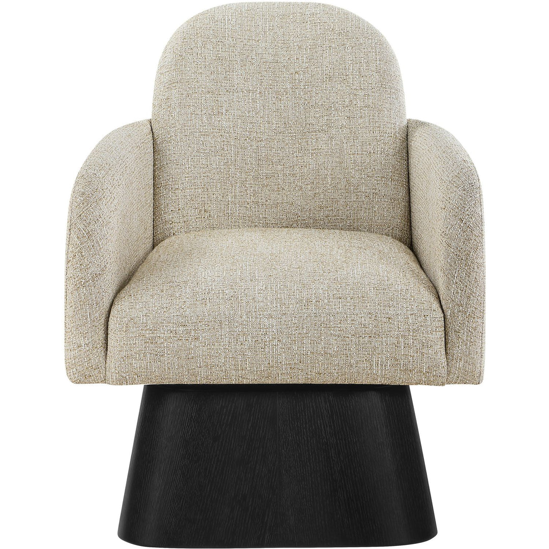 Marlowe Linen Textured Fabric Upholstered Swivel Accent Chair — Beige / Stained Black