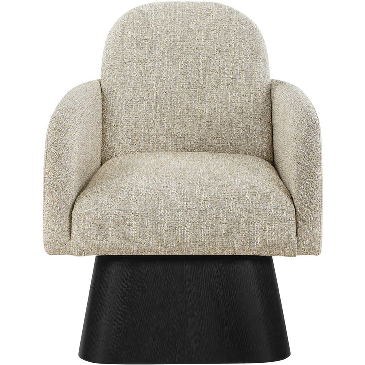 Marlowe Linen Textured Fabric Upholstered Swivel Accent Chair — Beige / Stained Black