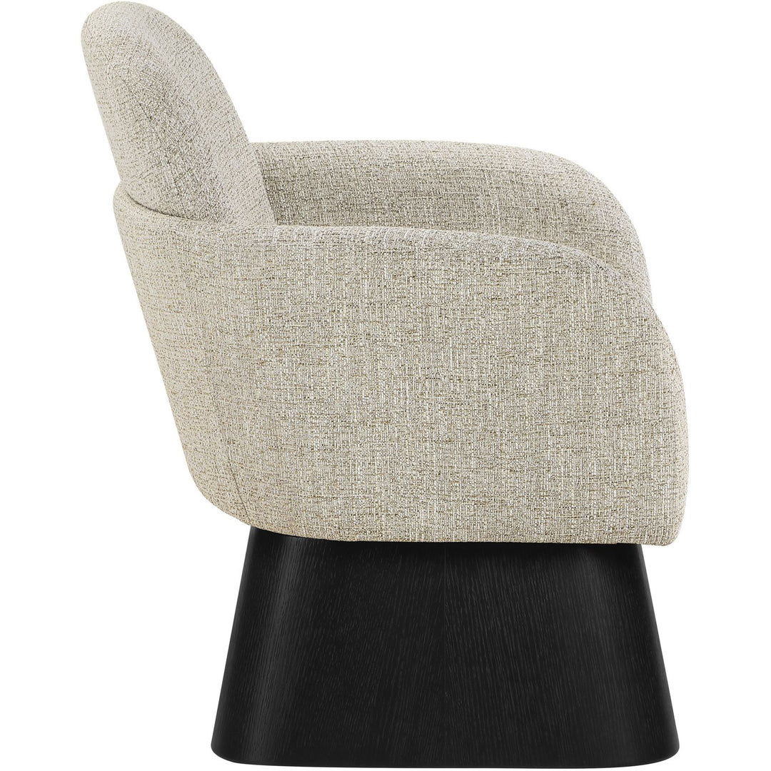 Marlowe Linen Textured Fabric Upholstered Swivel Accent Chair — Beige / Stained Black