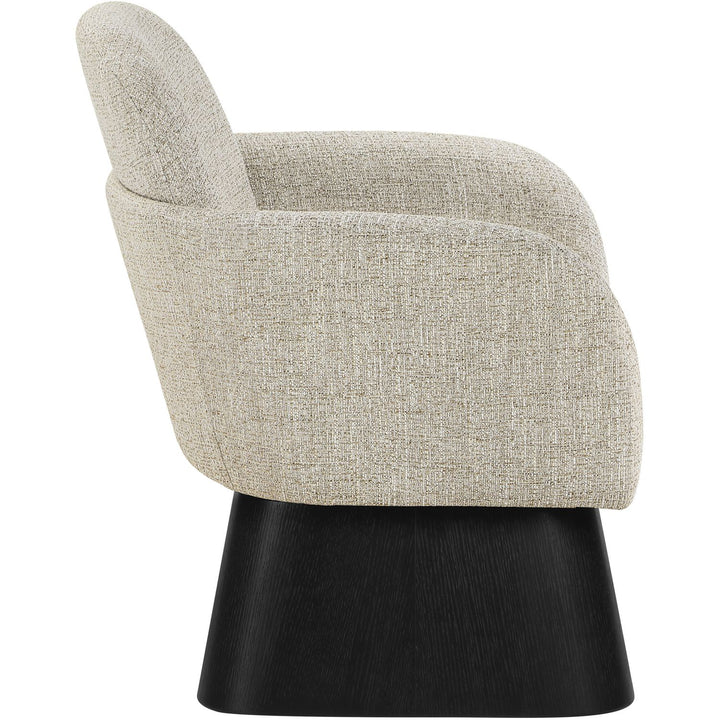 Marlowe Linen Textured Fabric Upholstered Swivel Accent Chair — Beige / Stained Black