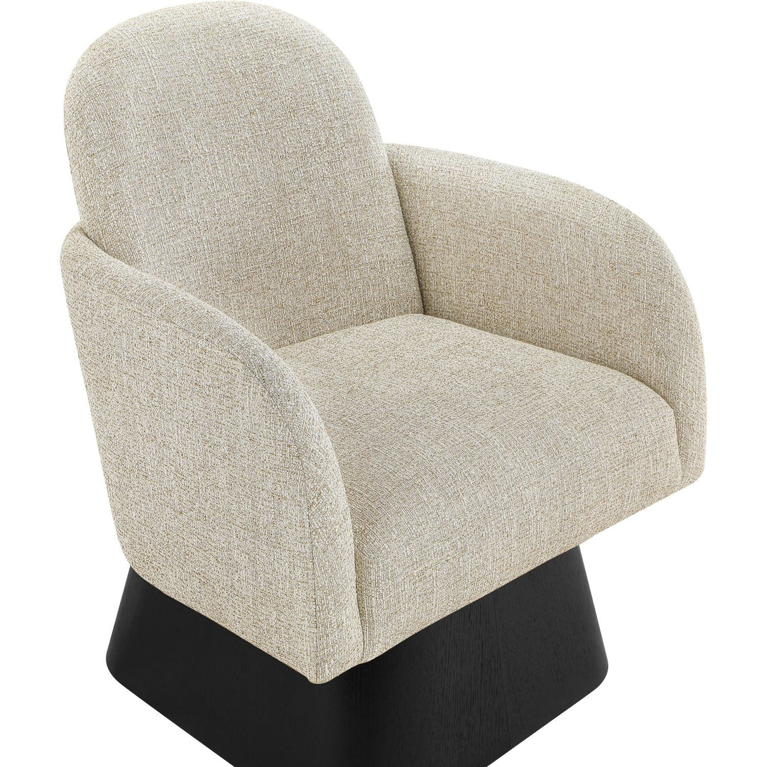 Marlowe Linen Textured Fabric Upholstered Swivel Accent Chair — Beige / Stained Black