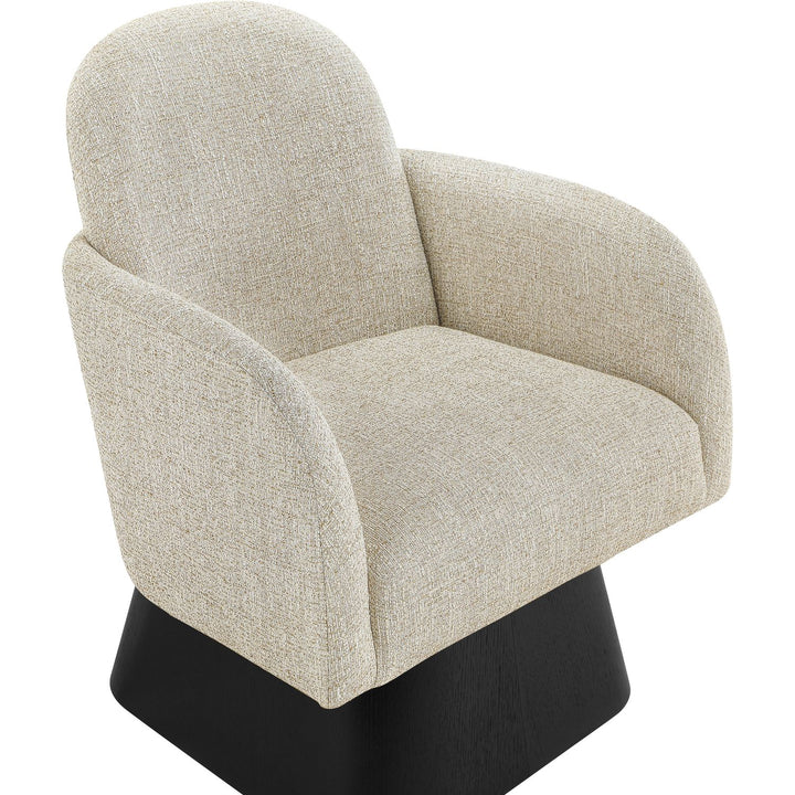 Marlowe Linen Textured Fabric Upholstered Swivel Accent Chair — Beige / Stained Black