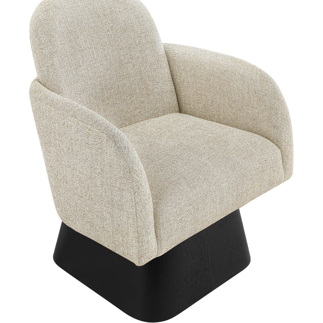Marlowe Linen Textured Fabric Upholstered Swivel Accent Chair — Beige / Stained Black