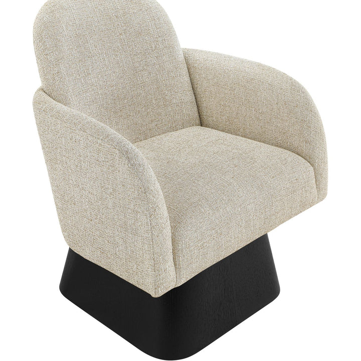 Marlowe Linen Textured Fabric Upholstered Swivel Accent Chair — Beige / Stained Black