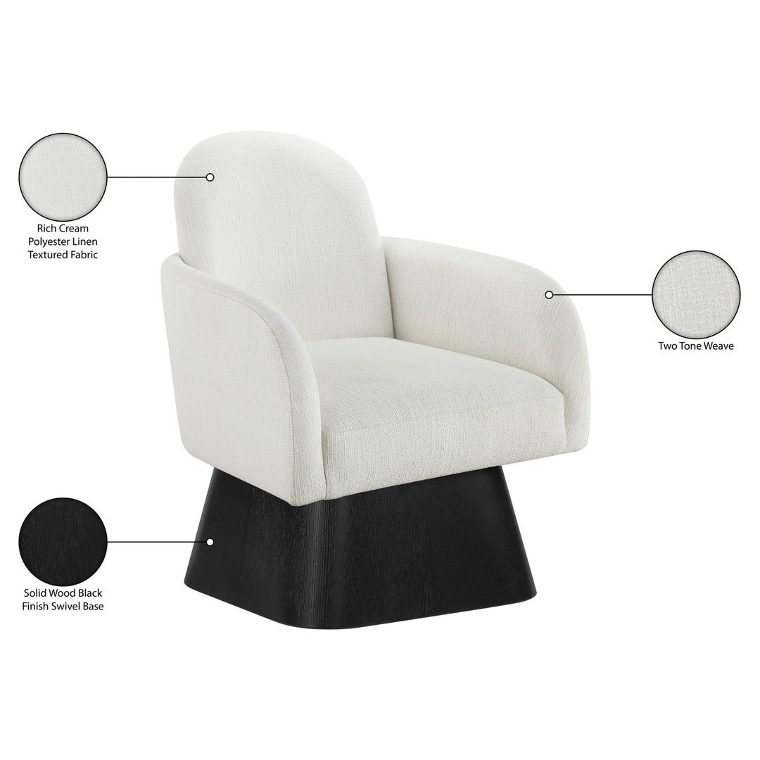Marlowe Linen Textured Fabric Upholstered Swivel Accent Chair — Cream / Stained Black
