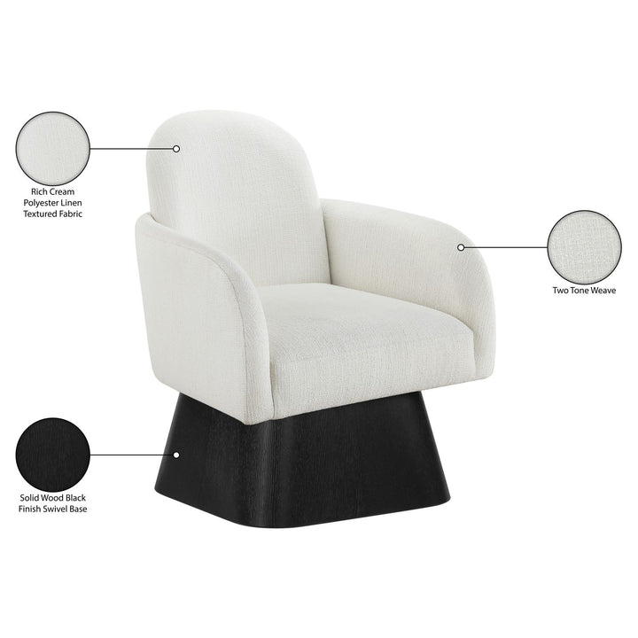 Marlowe Linen Textured Fabric Upholstered Swivel Accent Chair — Cream / Stained Black