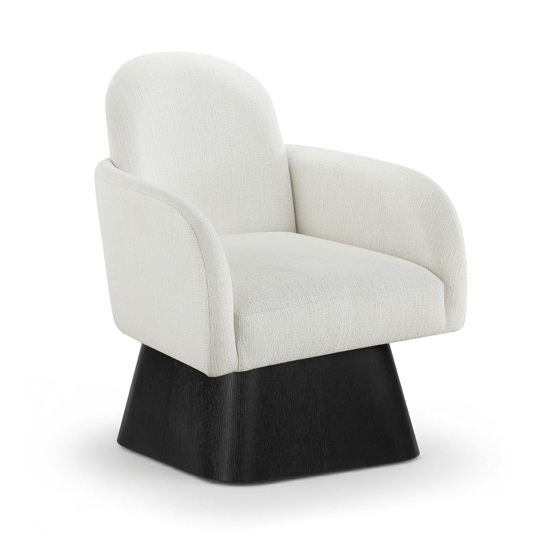 Marlowe Linen Textured Fabric Upholstered Swivel Accent Chair — Cream / Stained Black