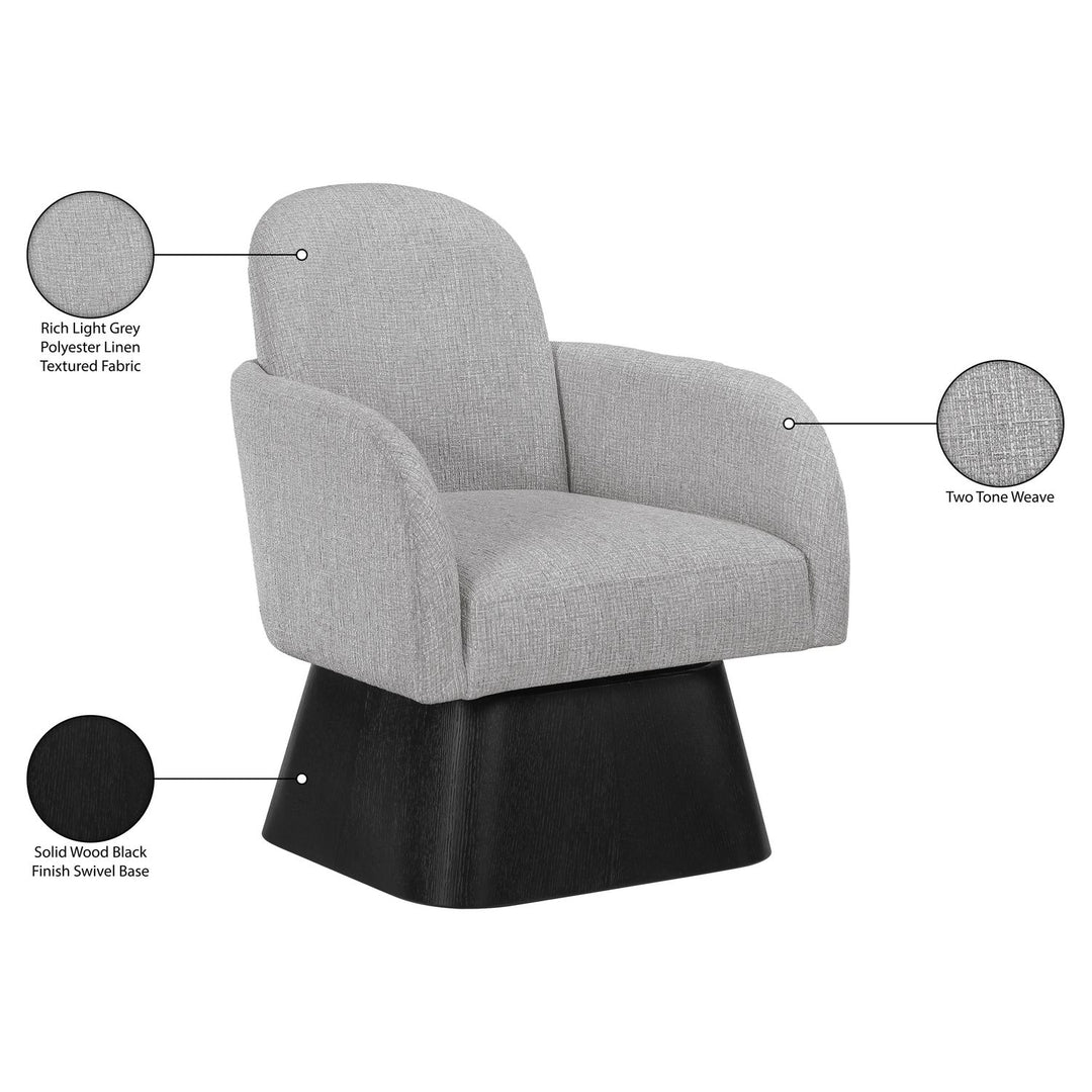 Marlowe Linen Textured Fabric Upholstered Swivel Accent Chair — Grey / Stained Black