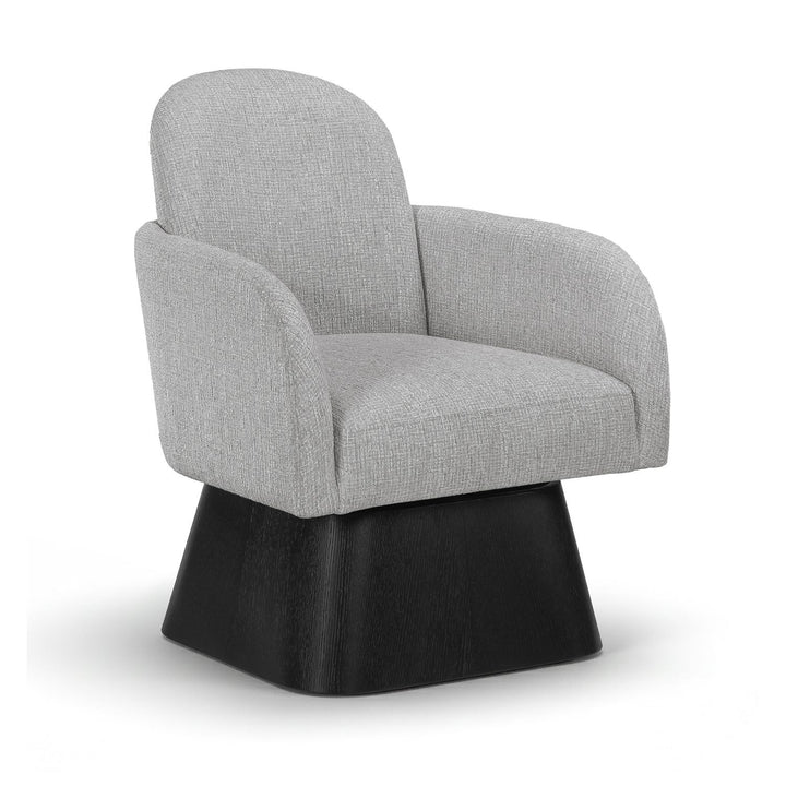 Marlowe Linen Textured Fabric Upholstered Swivel Accent Chair — Grey / Stained Black