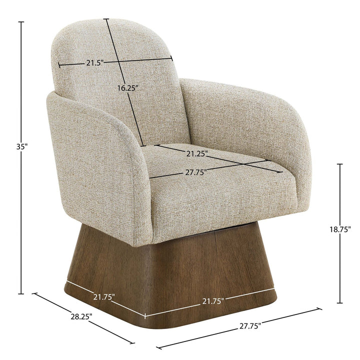 Marlowe Linen Textured Fabric Upholstered Swivel Accent Chair — Beige / Stained Brown