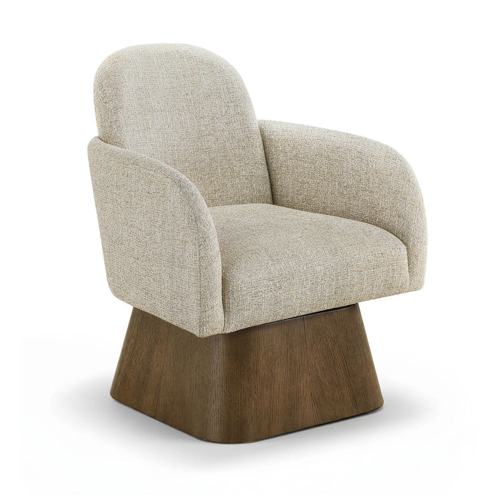 Marlowe Linen Textured Fabric Upholstered Swivel Accent Chair — Beige / Stained Brown