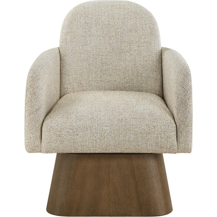 Marlowe Linen Textured Fabric Upholstered Swivel Accent Chair — Beige / Stained Brown