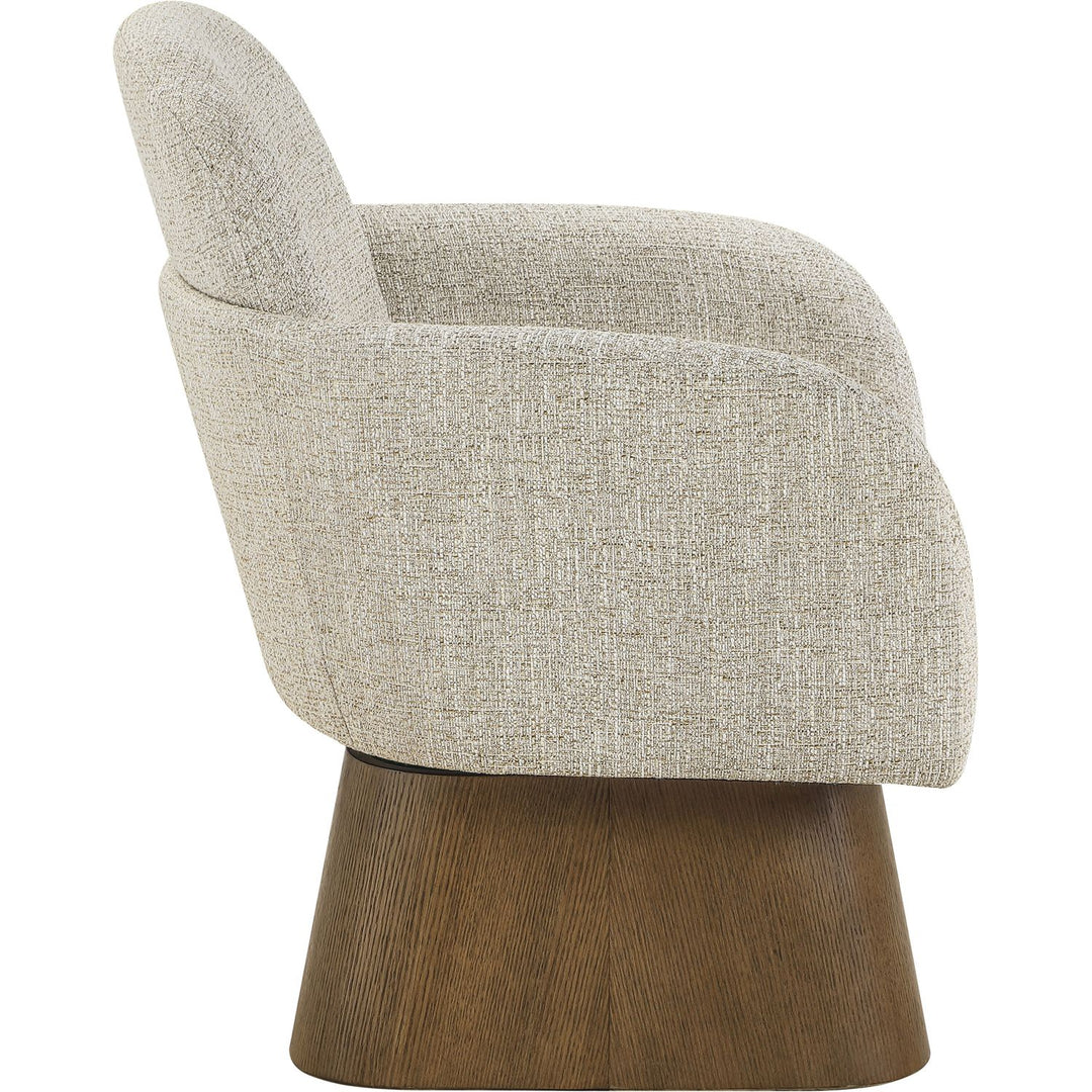 Marlowe Linen Textured Fabric Upholstered Swivel Accent Chair — Beige / Stained Brown
