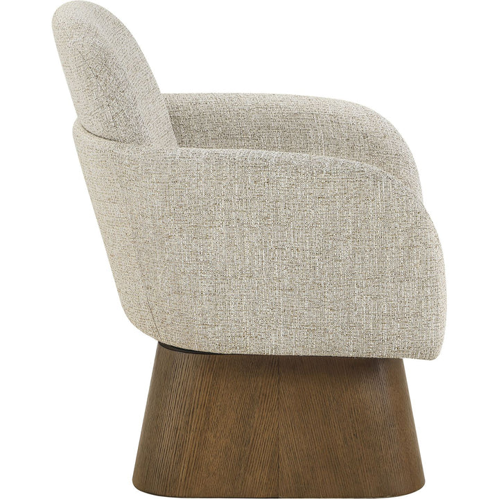 Marlowe Linen Textured Fabric Upholstered Swivel Accent Chair — Beige / Stained Brown