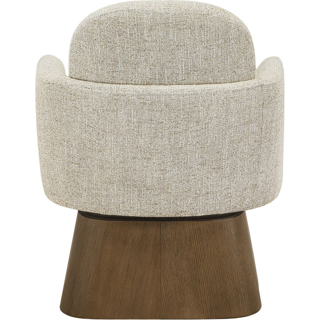 Marlowe Linen Textured Fabric Upholstered Swivel Accent Chair — Beige / Stained Brown