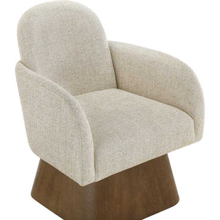 Marlowe Linen Textured Fabric Upholstered Swivel Accent Chair — Beige / Stained Brown