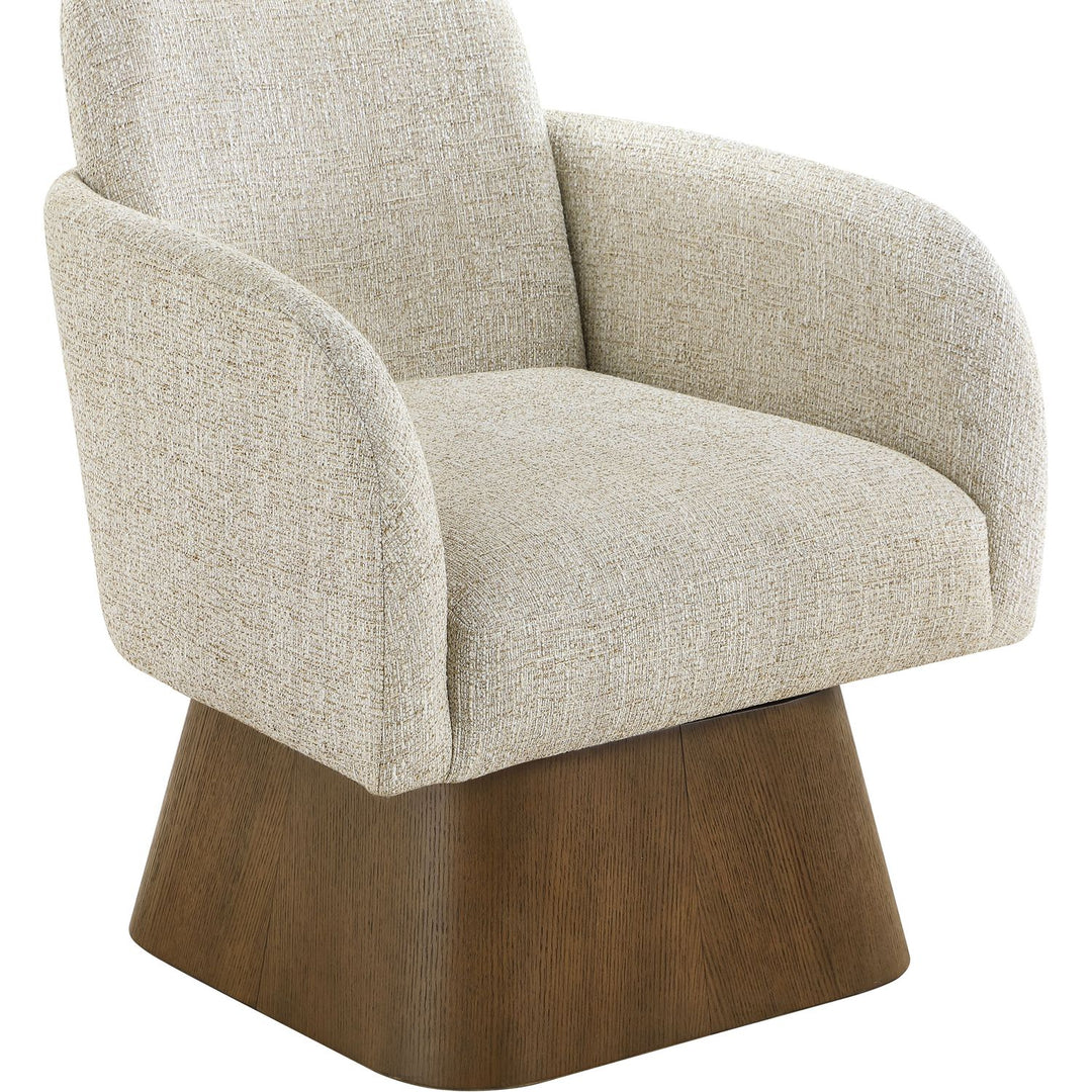 Marlowe Linen Textured Fabric Upholstered Swivel Accent Chair — Beige / Stained Brown