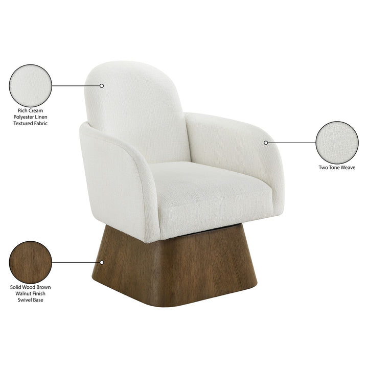 Marlowe Linen Textured Fabric Upholstered Swivel Accent Chair — Cream / Stained Brown
