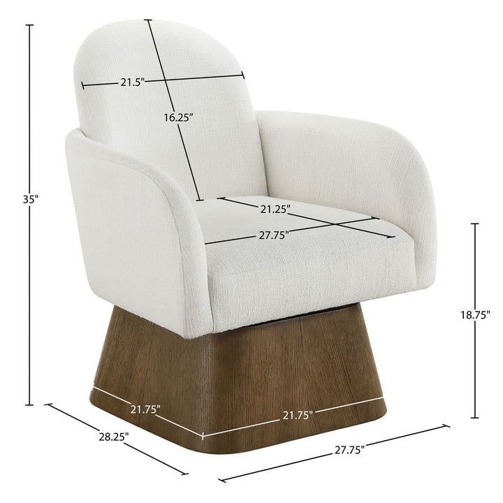 Marlowe Linen Textured Fabric Upholstered Swivel Accent Chair — Cream / Stained Brown