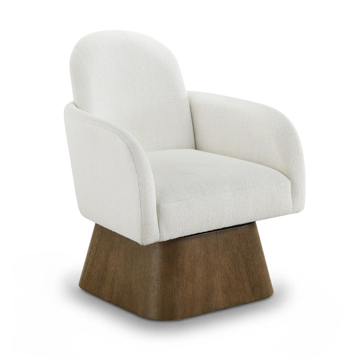 Marlowe Linen Textured Fabric Upholstered Swivel Accent Chair — Cream / Stained Brown