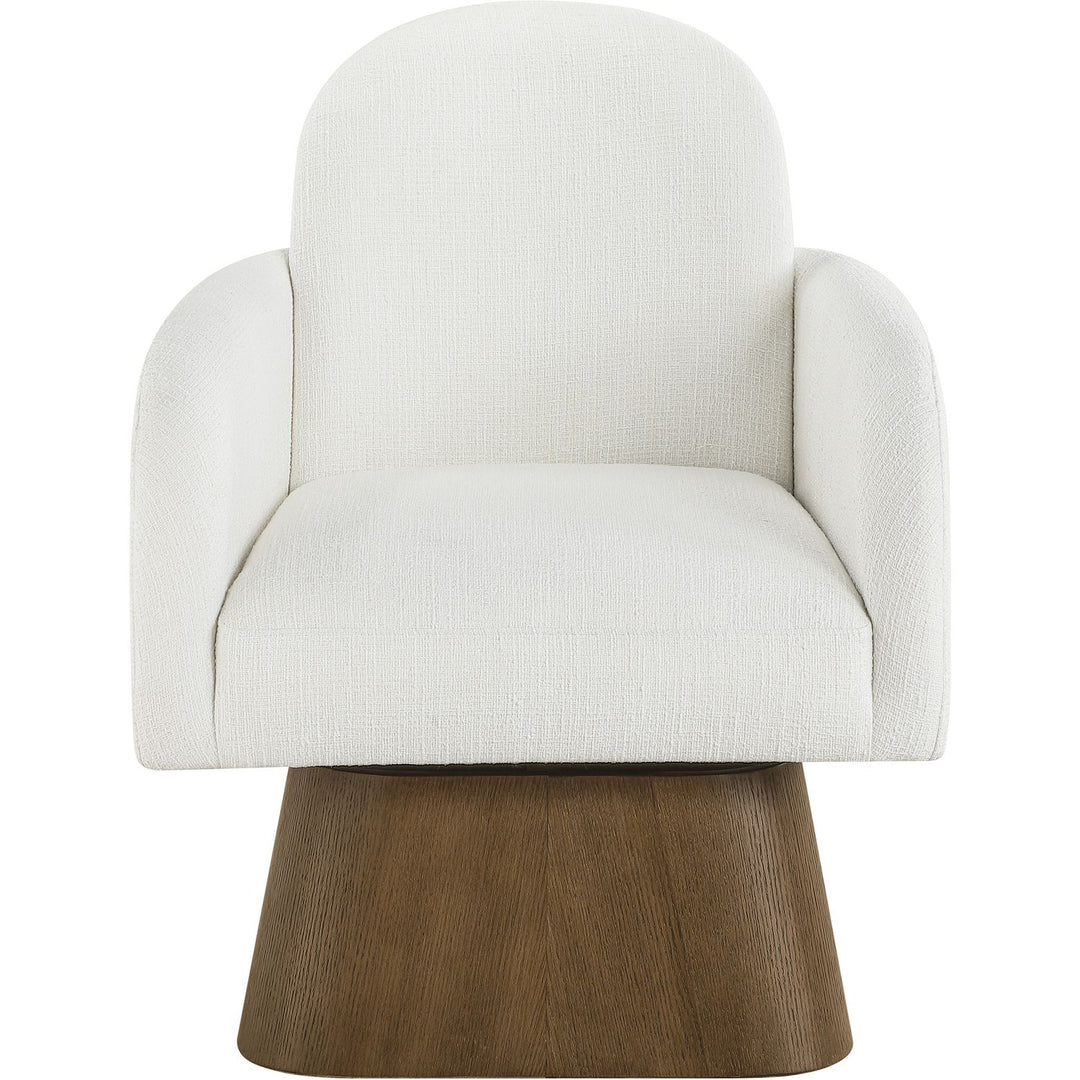 Marlowe Linen Textured Fabric Upholstered Swivel Accent Chair — Cream / Stained Brown