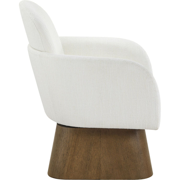 Marlowe Linen Textured Fabric Upholstered Swivel Accent Chair — Cream / Stained Brown