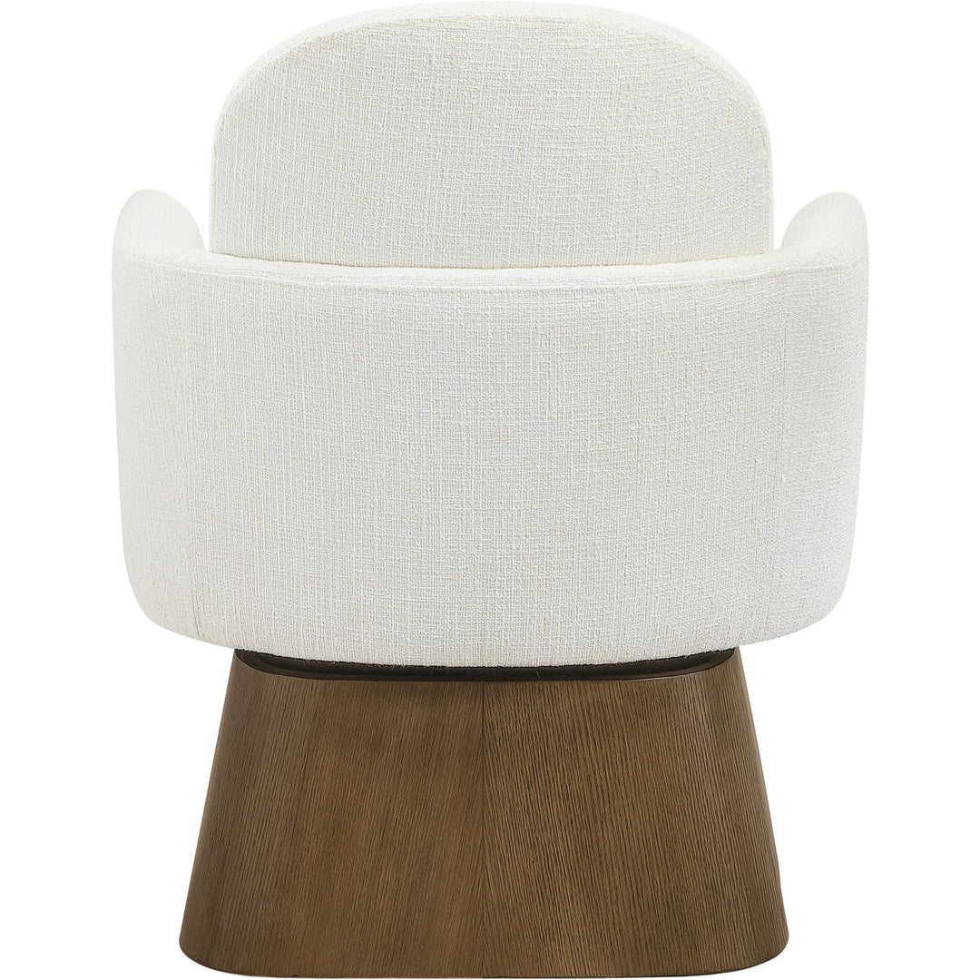Marlowe Linen Textured Fabric Upholstered Swivel Accent Chair — Cream / Stained Brown