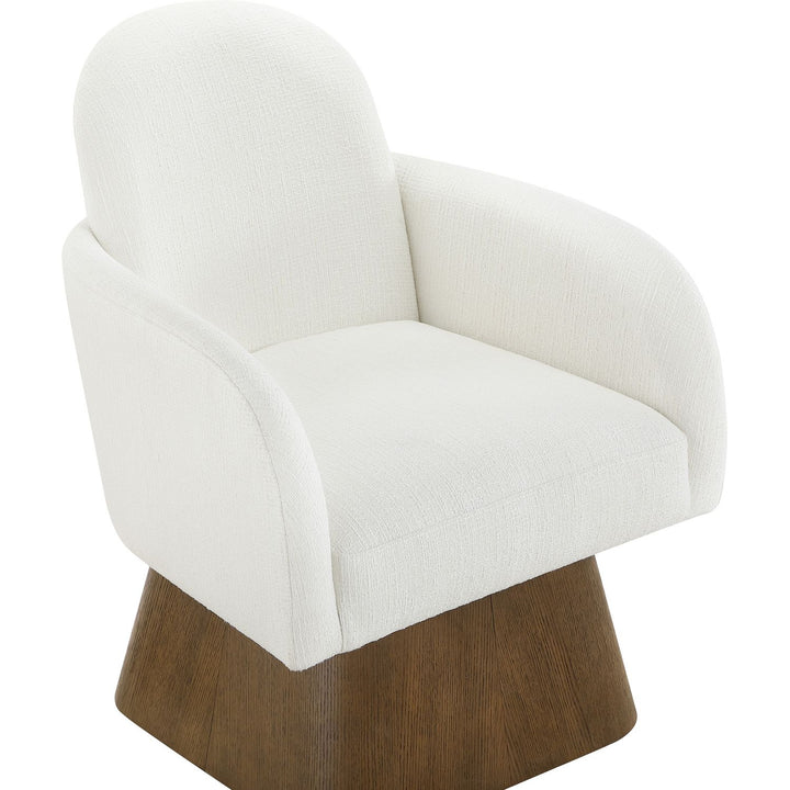 Marlowe Linen Textured Fabric Upholstered Swivel Accent Chair — Cream / Stained Brown