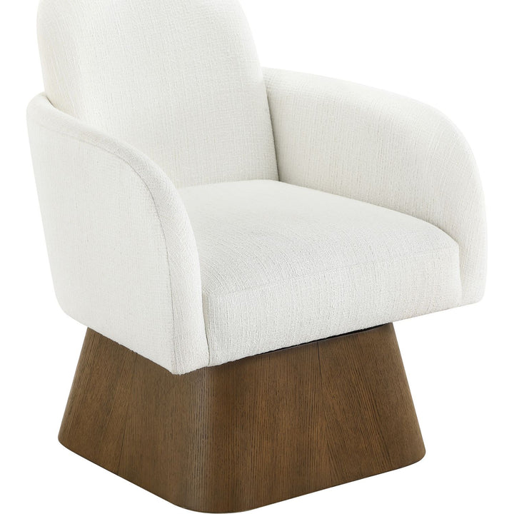 Marlowe Linen Textured Fabric Upholstered Swivel Accent Chair — Cream / Stained Brown