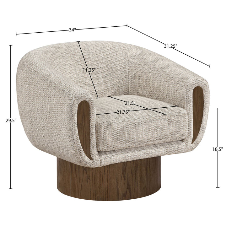 Avella Interwoven Fabric Upholstered Swivel Accent Chair — Beige / Stained Brown