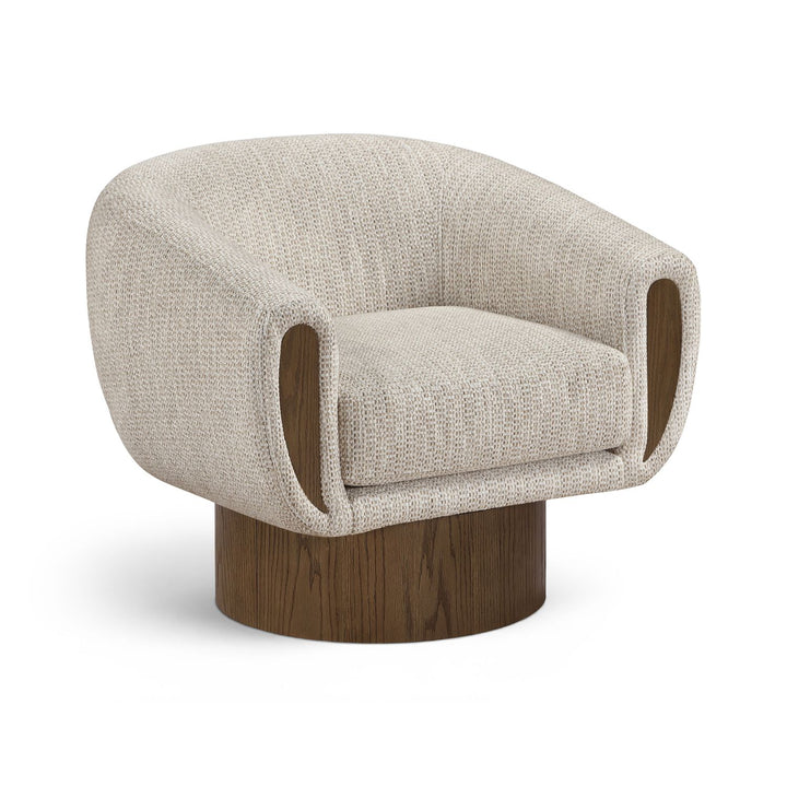 Avella Interwoven Fabric Upholstered Swivel Accent Chair — Beige / Stained Brown