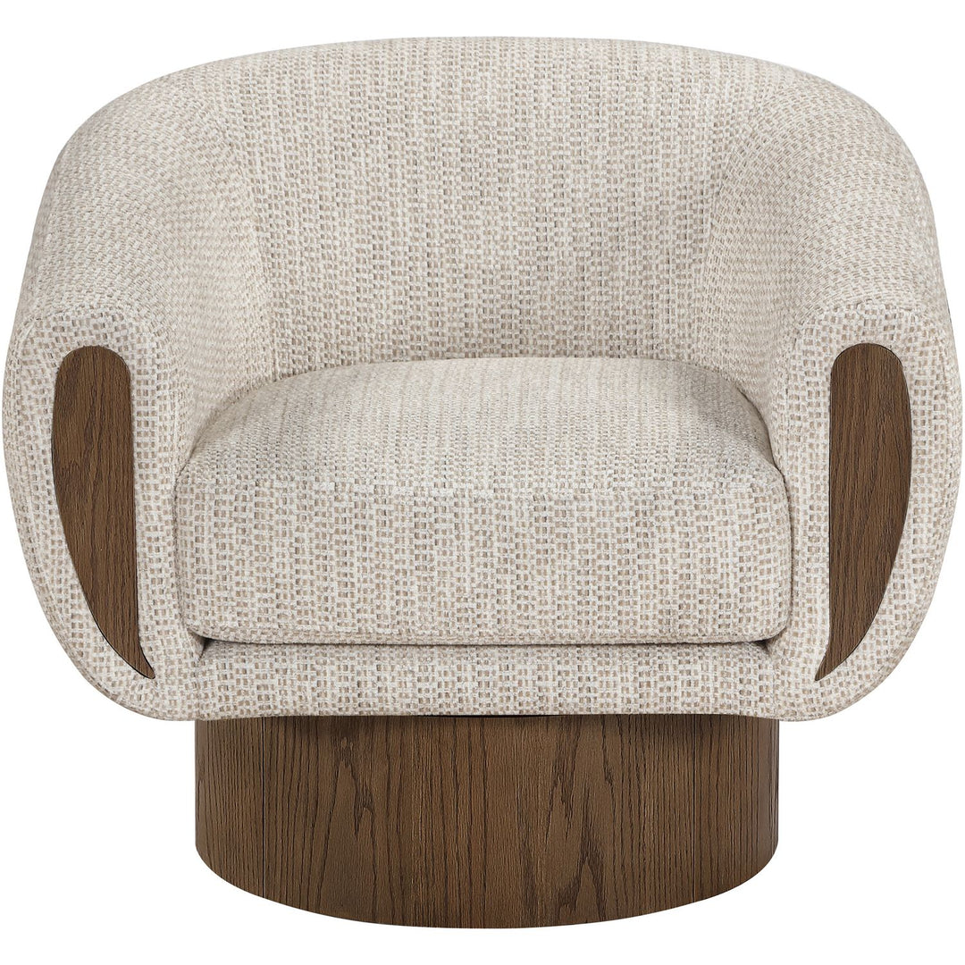 Avella Interwoven Fabric Upholstered Swivel Accent Chair — Beige / Stained Brown