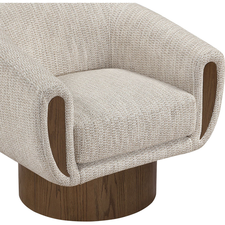 Avella Interwoven Fabric Upholstered Swivel Accent Chair — Beige / Stained Brown