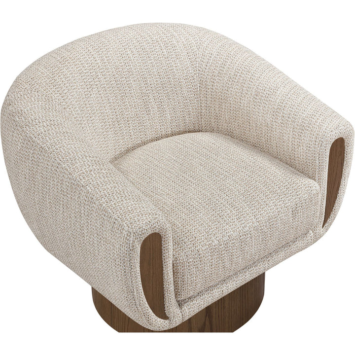 Avella Interwoven Fabric Upholstered Swivel Accent Chair — Beige / Stained Brown
