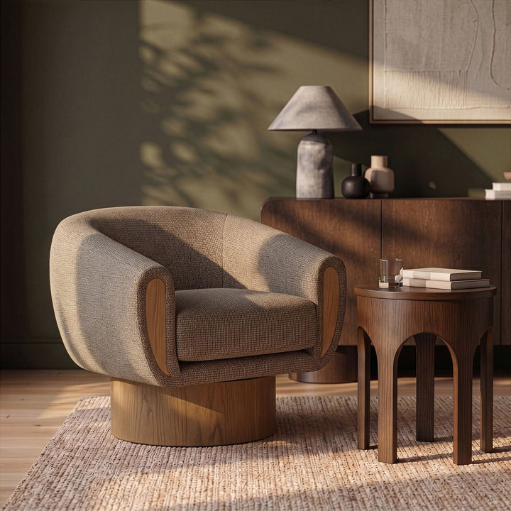 Avella Interwoven Fabric Upholstered Swivel Accent Chair — Brown / Stained Brown