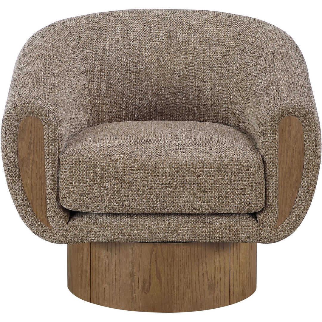 Avella Interwoven Fabric Upholstered Swivel Accent Chair — Brown / Stained Brown