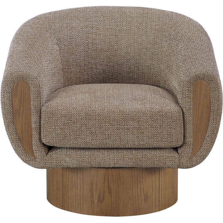 Avella Interwoven Fabric Upholstered Swivel Accent Chair — Brown / Stained Brown
